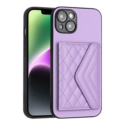 YB Leather Coating Series-8 Cell Phone Case for iPhone 14 RFID Blocking Back Cover with Card Slots