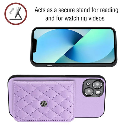 YB Leather Coating Series-8 Cell Phone Case for iPhone 14 RFID Blocking Back Cover with Card Slots