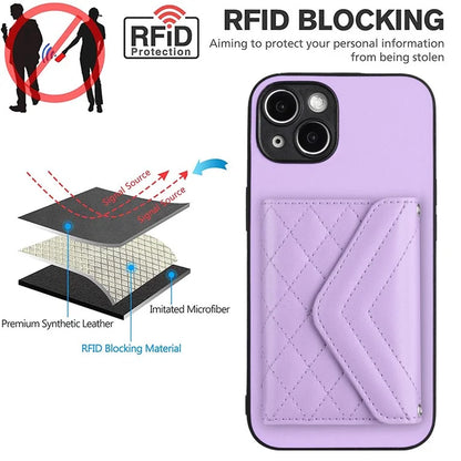 YB Leather Coating Series-8 Cell Phone Case for iPhone 14 RFID Blocking Back Cover with Card Slots