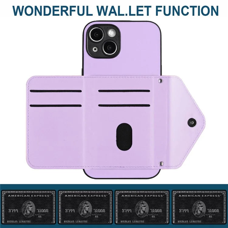 YB Leather Coating Series-8 Cell Phone Case for iPhone 14 RFID Blocking Back Cover with Card Slots