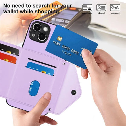 YB Leather Coating Series-8 Cell Phone Case for iPhone 14 RFID Blocking Back Cover with Card Slots