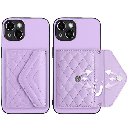 YB Leather Coating Series-8 Cell Phone Case for iPhone 14 RFID Blocking Back Cover with Card Slots