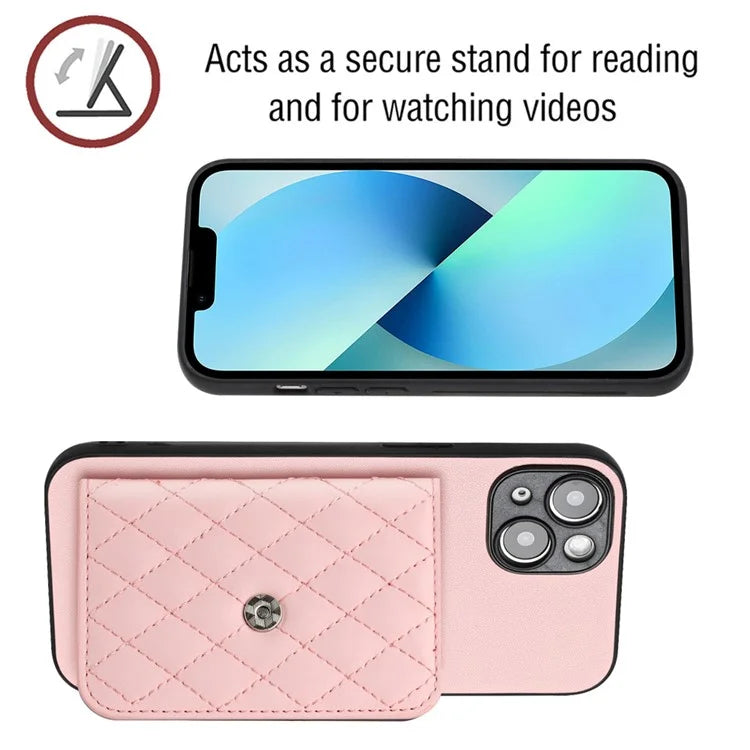 YB Leather Coating Series-8 Cell Phone Case for iPhone 14 RFID Blocking Back Cover with Card Slots