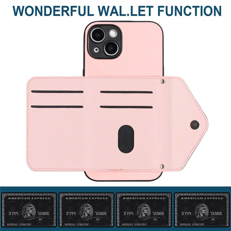 YB Leather Coating Series-8 Cell Phone Case for iPhone 14 RFID Blocking Back Cover with Card Slots