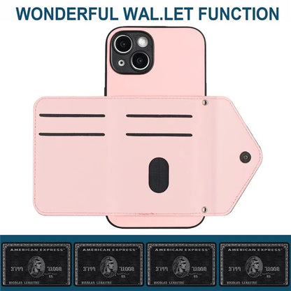 YB Leather Coating Series-8 Cell Phone Case for iPhone 14 RFID Blocking Back Cover with Card Slots