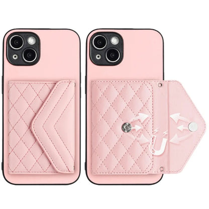 YB Leather Coating Series-8 Cell Phone Case for iPhone 14 RFID Blocking Back Cover with Card Slots