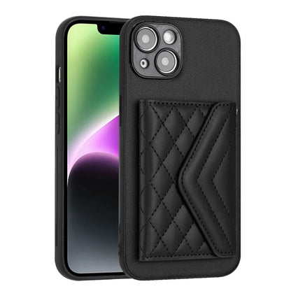 YB Leather Coating Series-8 Cell Phone Case for iPhone 14 RFID Blocking Back Cover with Card Slots