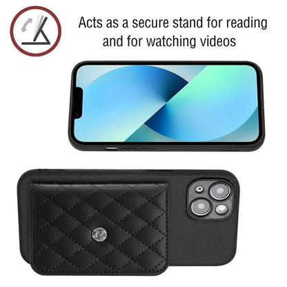 YB Leather Coating Series-8 Cell Phone Case for iPhone 14 RFID Blocking Back Cover with Card Slots