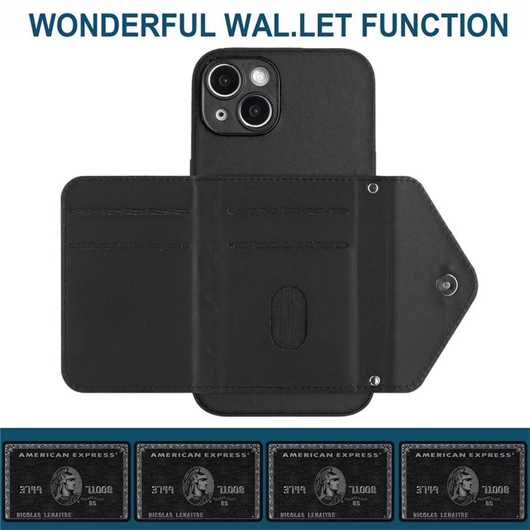 YB Leather Coating Series-8 Cell Phone Case for iPhone 14 RFID Blocking Back Cover with Card Slots