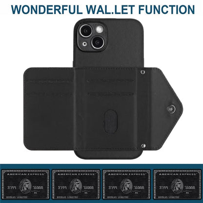 YB Leather Coating Series-8 Cell Phone Case for iPhone 14 RFID Blocking Back Cover with Card Slots