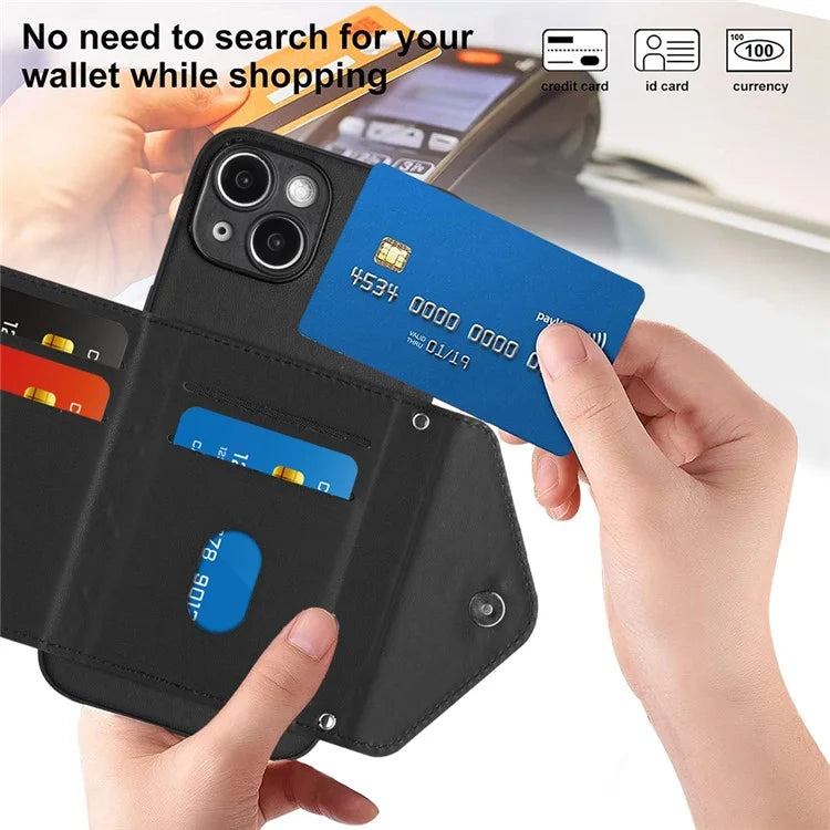 YB Leather Coating Series-8 Cell Phone Case for iPhone 14 RFID Blocking Back Cover with Card Slots