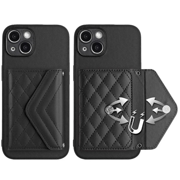 YB Leather Coating Series-8 Cell Phone Case for iPhone 14 RFID Blocking Back Cover with Card Slots