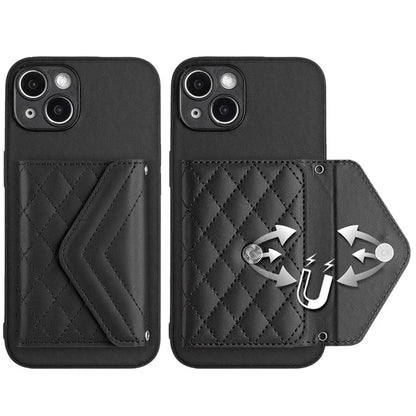YB Leather Coating Series-8 Cell Phone Case for iPhone 14 RFID Blocking Back Cover with Card Slots