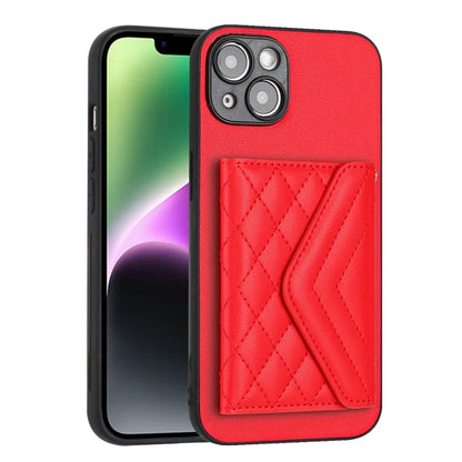 YB Leather Coating Series-8 Cell Phone Case for iPhone 14 RFID Blocking Back Cover with Card Slots