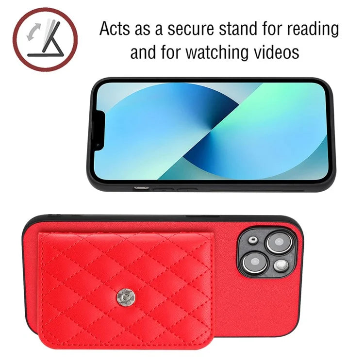 YB Leather Coating Series-8 Cell Phone Case for iPhone 14 RFID Blocking Back Cover with Card Slots