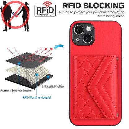 YB Leather Coating Series-8 Cell Phone Case for iPhone 14 RFID Blocking Back Cover with Card Slots