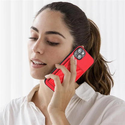 YB Leather Coating Series-8 Cell Phone Case for iPhone 14 RFID Blocking Back Cover with Card Slots