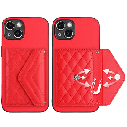 YB Leather Coating Series-8 Cell Phone Case for iPhone 14 RFID Blocking Back Cover with Card Slots