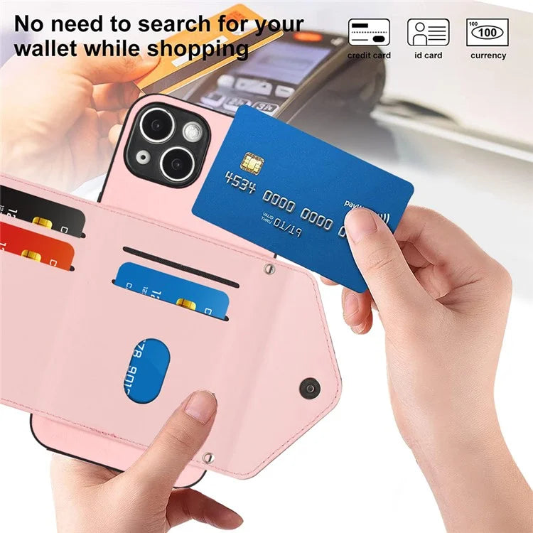 YB Leather Coating Series-8 For iPhone 13 6.1 inch Cell Phone Case RFID Blocking Card Bag Anti-scratch Cover