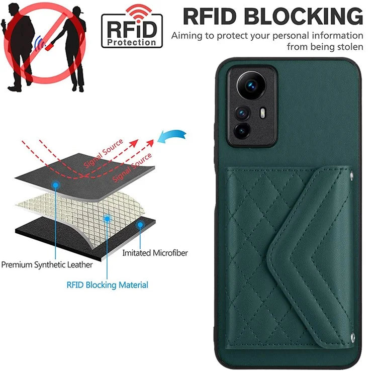 YB Leather Coating Series-8 For Xiaomi Redmi Note 12S 4G Case Kickstand Phone Cover Card Slots