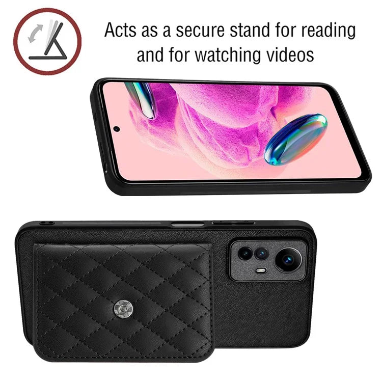 YB Leather Coating Series-8 For Xiaomi Redmi Note 12S 4G Case Kickstand Phone Cover Card Slots