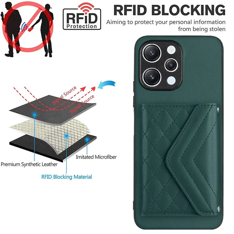 YB Leather Coating Series-8 For Xiaomi Redmi 12 4G Phone Case RFID Blocking Card Slots