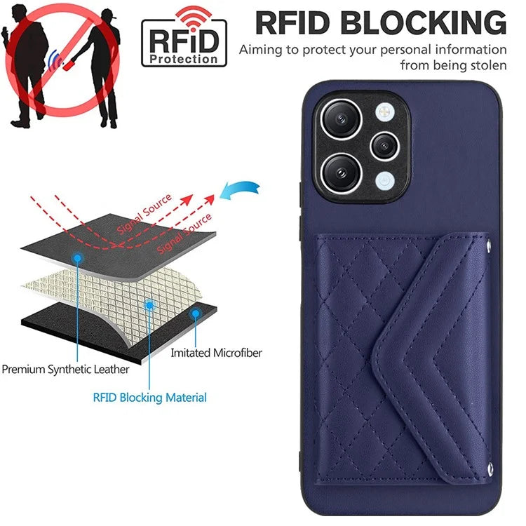 YB Leather Coating Series-8 For Xiaomi Redmi 12 4G Phone Case RFID Blocking Card Slots