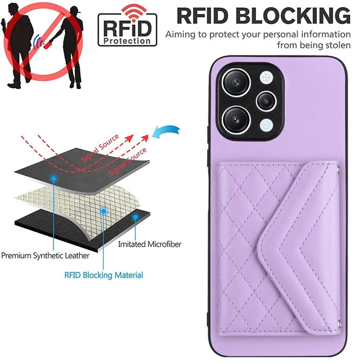 YB Leather Coating Series-8 For Xiaomi Redmi 12 4G Phone Case RFID Blocking Card Slots