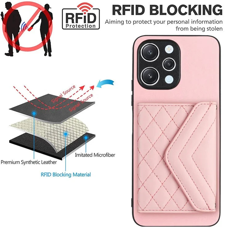 YB Leather Coating Series-8 For Xiaomi Redmi 12 4G Phone Case RFID Blocking Card Slots