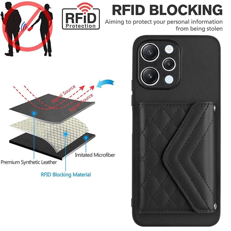 YB Leather Coating Series-8 For Xiaomi Redmi 12 4G Phone Case RFID Blocking Card Slots