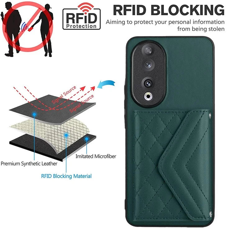 YB Leather Coating Series-8 For Honor 90 Cover Kickstand RFID Blocking Phone Card Case