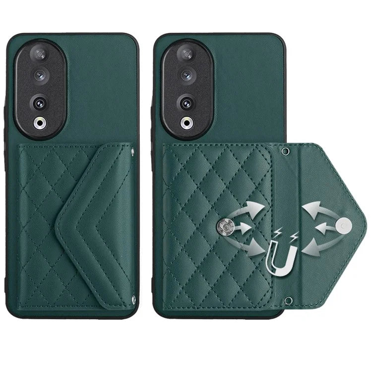 YB Leather Coating Series-8 For Honor 90 Cover Kickstand RFID Blocking Phone Card Case