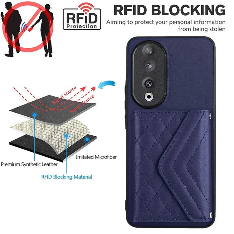 YB Leather Coating Series-8 For Honor 90 Cover Kickstand RFID Blocking Phone Card Case