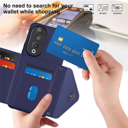 YB Leather Coating Series-8 For Honor 90 Cover Kickstand RFID Blocking Phone Card Case