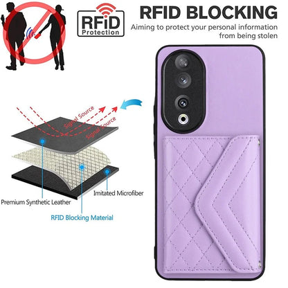 YB Leather Coating Series-8 For Honor 90 Cover Kickstand RFID Blocking Phone Card Case