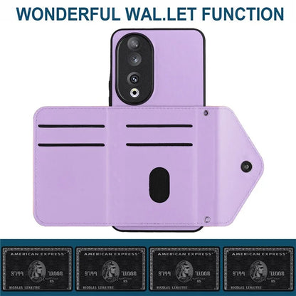 YB Leather Coating Series-8 For Honor 90 Cover Kickstand RFID Blocking Phone Card Case