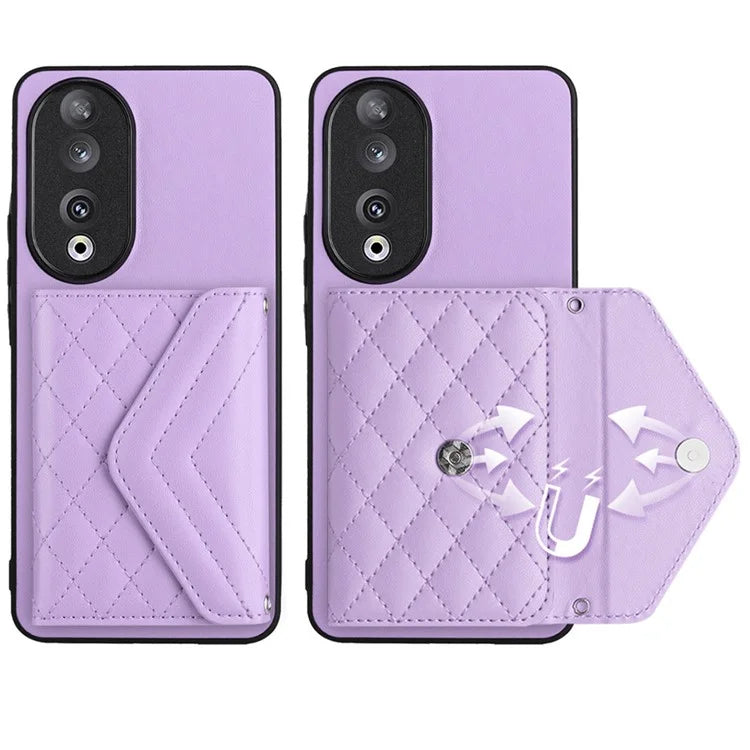 YB Leather Coating Series-8 For Honor 90 Cover Kickstand RFID Blocking Phone Card Case