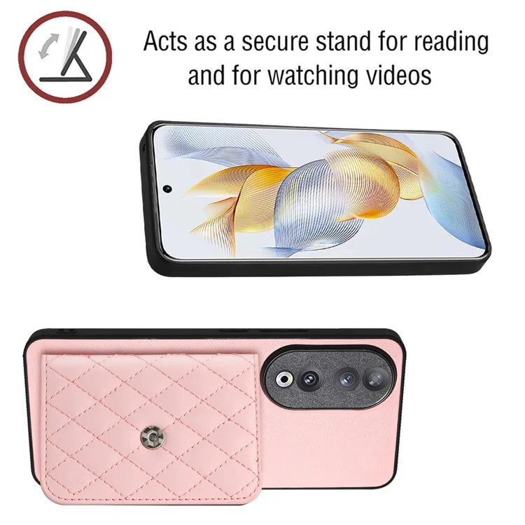 YB Leather Coating Series-8 For Honor 90 Cover Kickstand RFID Blocking Phone Card Case