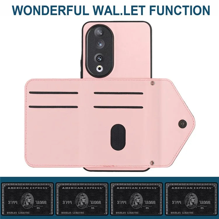 YB Leather Coating Series-8 For Honor 90 Cover Kickstand RFID Blocking Phone Card Case