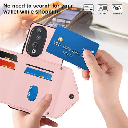 YB Leather Coating Series-8 For Honor 90 Cover Kickstand RFID Blocking Phone Card Case