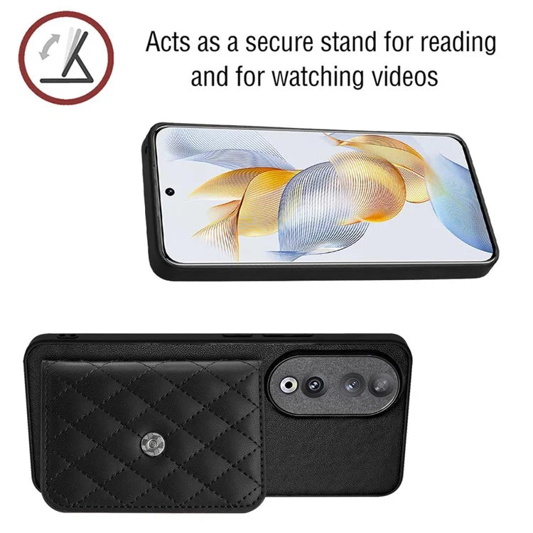 YB Leather Coating Series-8 For Honor 90 Cover Kickstand RFID Blocking Phone Card Case