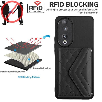YB Leather Coating Series-8 For Honor 90 Cover Kickstand RFID Blocking Phone Card Case