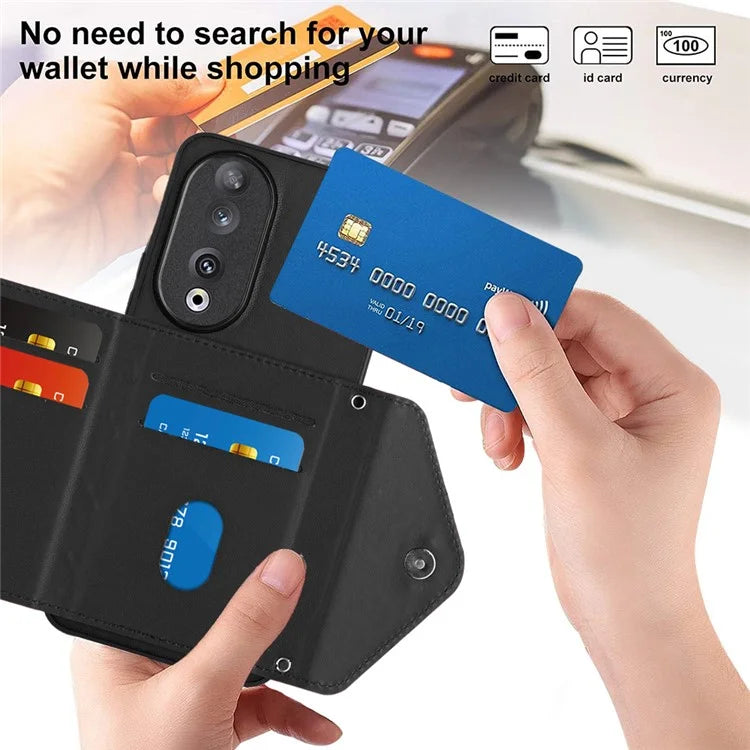 YB Leather Coating Series-8 For Honor 90 Cover Kickstand RFID Blocking Phone Card Case