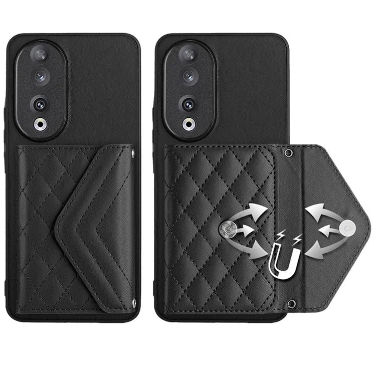 YB Leather Coating Series-8 For Honor 90 Cover Kickstand RFID Blocking Phone Card Case