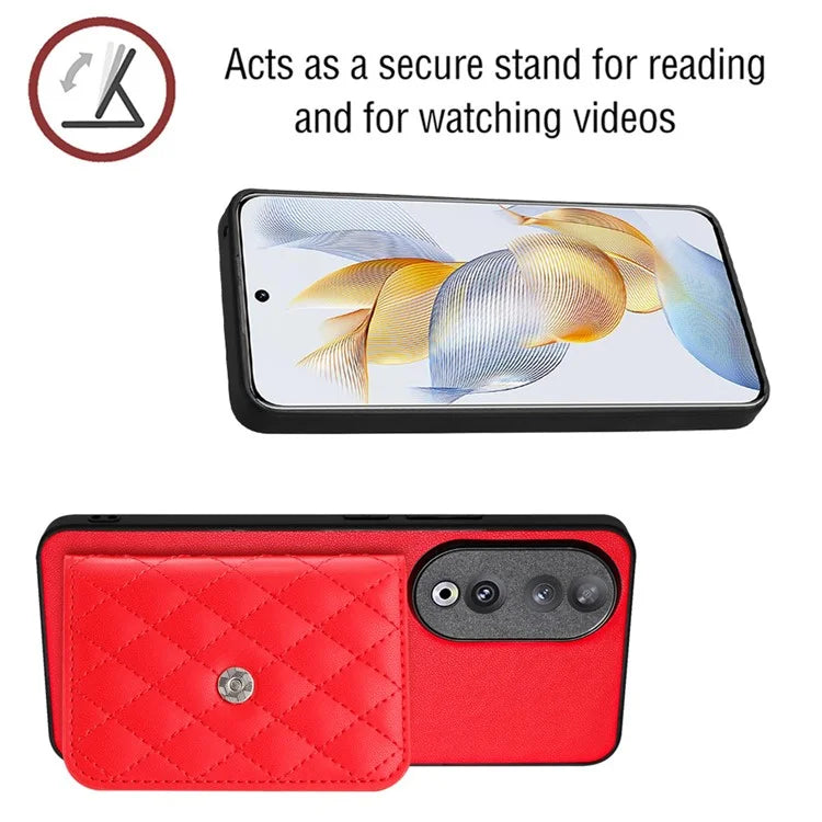 YB Leather Coating Series-8 For Honor 90 Cover Kickstand RFID Blocking Phone Card Case