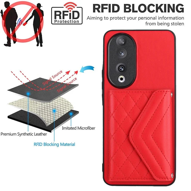 YB Leather Coating Series-8 For Honor 90 Cover Kickstand RFID Blocking Phone Card Case