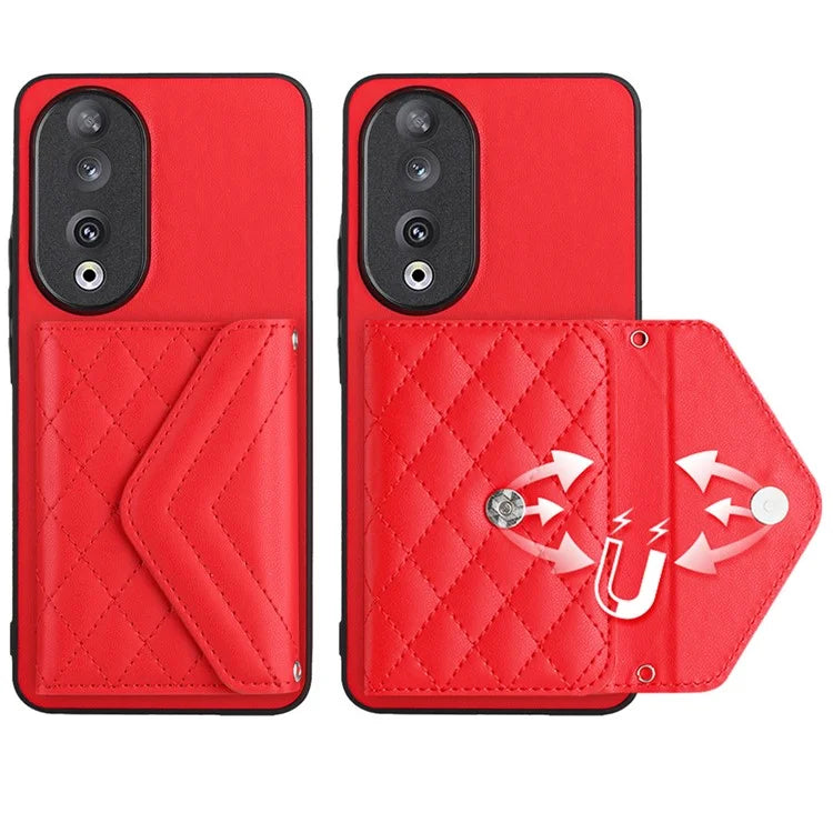 YB Leather Coating Series-8 For Honor 90 Cover Kickstand RFID Blocking Phone Card Case