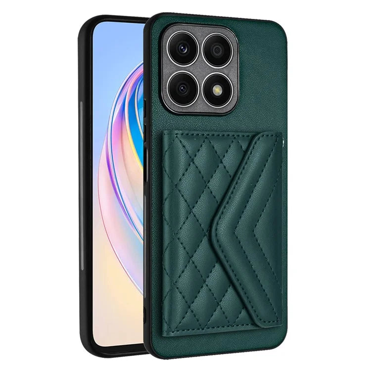 YB Leather Coating Series-8 For Honor X8a 4G Kickstand Case RFID Blocking Leather Back Cover