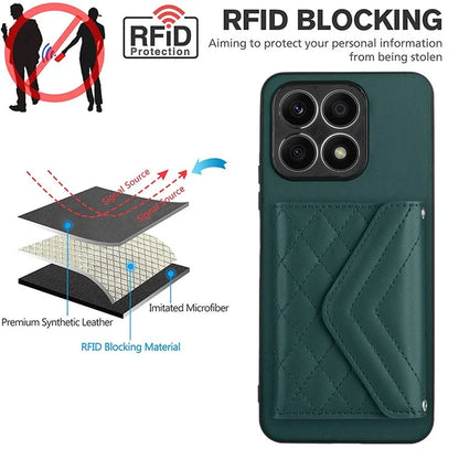 YB Leather Coating Series-8 For Honor X8a 4G Kickstand Case RFID Blocking Leather Back Cover