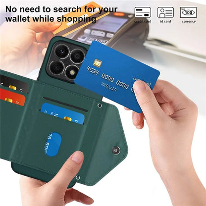 YB Leather Coating Series-8 For Honor X8a 4G Kickstand Case RFID Blocking Leather Back Cover